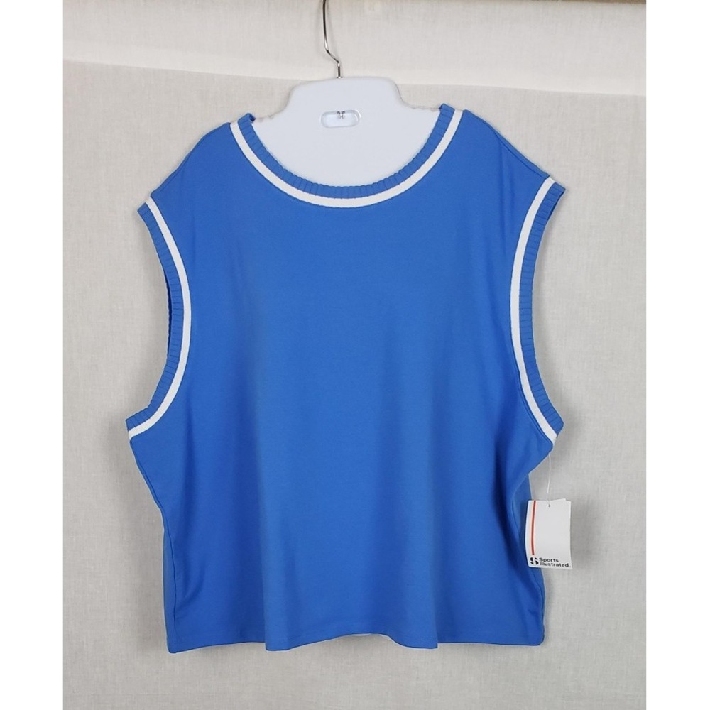 Sports Illustrated Womens Tank Top‎ 3X Blue Sleeveless Preppy Tennis Athletic